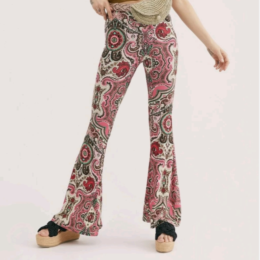 LAST CHANCE ~ Free People Harper Pull On Pants Hot Pink Paisley